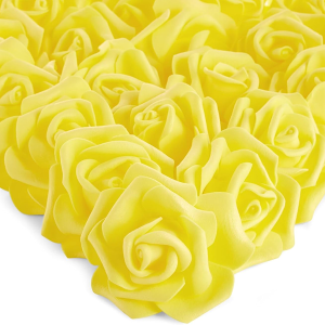 100 Pack Yellow Artificial Flowers, Bulk Stemless Fake Foam Roses