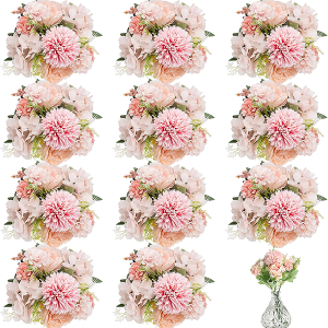 12 Bundles Pink Artificial Peony Flowers