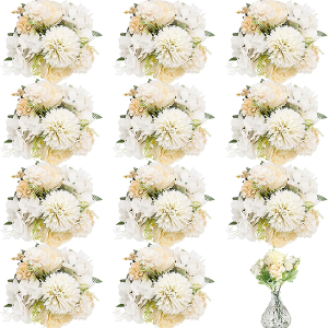 12 Bundles White Artificial Peony Flowers