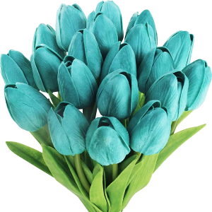 20 Pcs Artificial Turquoise Tulip Flowers Faux Tulip