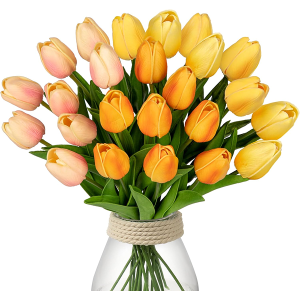 24 Pcs Artificial Tulips Flowers Mixcolor Real Touch Fake Tulip