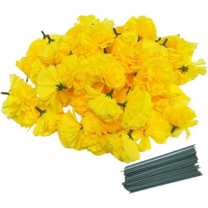 50 Artificial Silk Carnation Flower Head with Stems Set