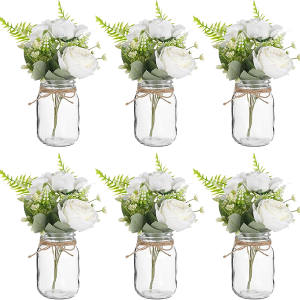 6 Pcs Mason Jar Vases Set with Artificial Flowers
