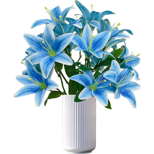 ARTIFIPLANT Blue Lily Artificial Flowers,6 Pcs Flowers