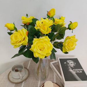 ATFL Fake Flowers, Yellow Rose,6 Pcs Faux Silk Real Touch Moisturizing Artificial Rose Flowers
