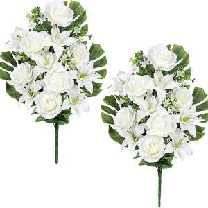 Arborus 2 Set Artificial Cemetery Flowers for Grave, Silk Sympathy Grave Flowers Bouquet