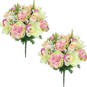 Arborus Cemetery Flowers for Grave, Set of 2 Sympathy Silk Flowers Bouquet