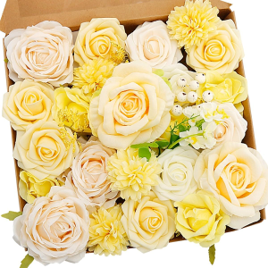 Artificial Flower Combo Exquisite Yellow Flowers Box Set for DIY Bouquets Centerpieces Floral Arrangements