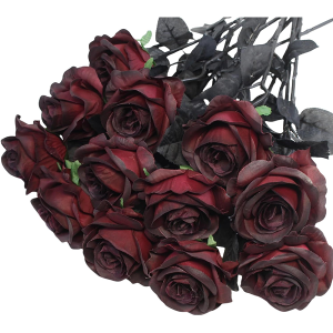 Artificial Roses Flowers, 12 Pcs Fake Burgundy Rose in Bulk