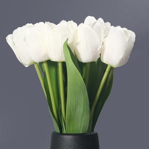 BeautifulU 12PCS White Artificial Silk Tulips Flowers