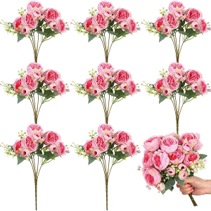Crowye Artificial Peonies Realistic Flowers with Stems Bouquet Peonies for Table Centerpieces Wedding Decoration Bridal Floral Arrangement(Dark Pink,8 Pcs)
