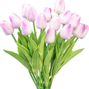 DecoForU 15 Pcs Artificial Tulips Flowers Real Touch Fake Flowers Artificial Flowers PU Artificial Tulips