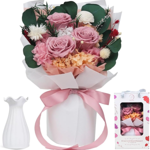 Forever Flowers Bouquet, Preserved Long-Lasting Pastel Pink Roses, Vase-Ready Arrangement for Birthday