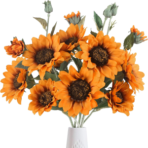 Fqueelvys Artificial Sunflower Flowers Orange