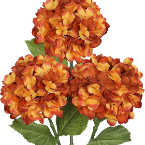 Hollyone 3Pcs Orange Hydrangea Artificial Flowers 28.7"