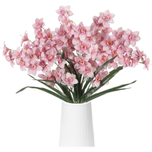 IPOPU Pink Silk Orchid 10pcs Artificial Orchid Flower Lifelike Cymbidium Flower
