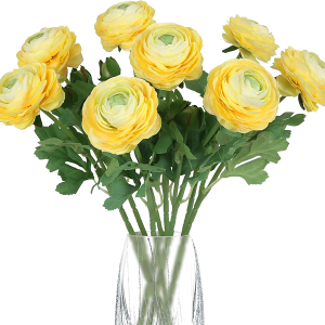 IPOPU Yellow Ranunculus Artificial Flowers Silk Ranunculus Flowers 8PCS