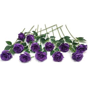 Laelfe 12 pcs Artificial Roses Flowers Long Stem Fake Silk Rose
