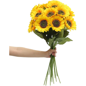 Laelfe Artificial Sunflower Flowers Long Stem Silk