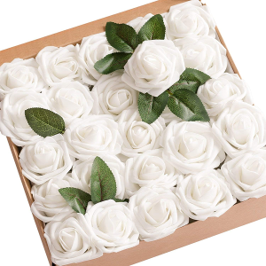 Ling's Moment Artificial Flowers 25Pcs White Roses