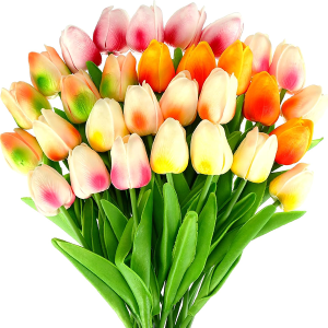 Lyrow 30 Pcs Tulips Artificial Bouquet Flowers Faux Tulips