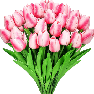Lyrow 30 Pcs Tulips Artificial Bouquet (Rose Red)