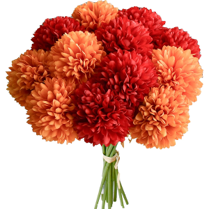 Mandy's Red and Orange Artificial Ball Chrysanthemum 12 Stems