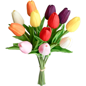 Mandy's Artificial Tulips 12 Stems Multicolor PU Faux Flowers