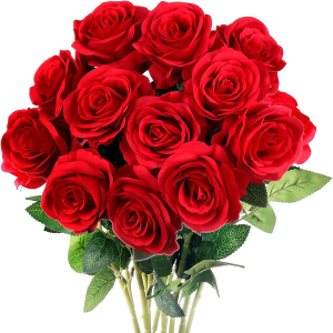 NOYORO 12 Pieces Artificial Red Rose Flowers Faux Rose with Long Stems Realistic