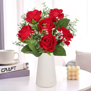 RECUTMS Artificial Silk Flowers 6 PCS Red Roses Artificial Flowers