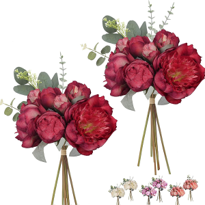 Red Peonies Artificial Flowers Bouquet Vintage Fake Peonies 21pcs