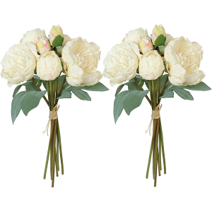 TOCHGREEN Artificial Peonies Silk Flowers (White, 14 pcs, 2 Bouquets)