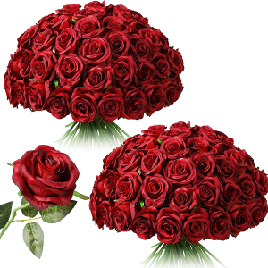 Tifuly 50 Pcs Red Roses Artificial Flowers Bulk