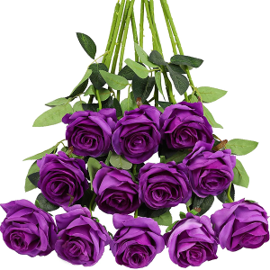 Tifuly Purple Roses Artificial Flowers - 12 pcs Realistic Single Long Stem Fake Silk Roses
