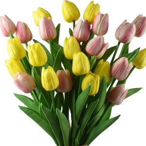WISTART 24 pcs Artificial Tulips Flowers Faux Tulip Bouquet