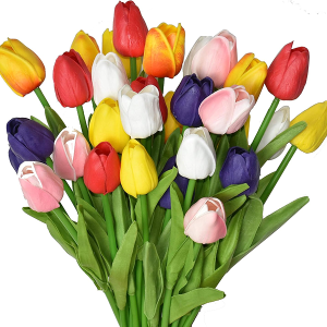 WISTART 24pcs Multicolor Artificial Tulips Flowers