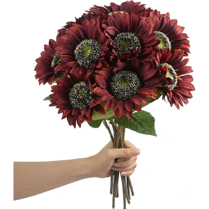 WISTART Red Artificial Sunflower Flowers 8 Pcs Single Long Stem