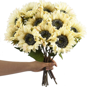 WISTART White Artificial Sunflower Flowers 8 Pcs