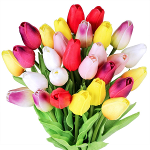 Winlyn 28 Pcs Multicolor Tulips Artificial Flowers
