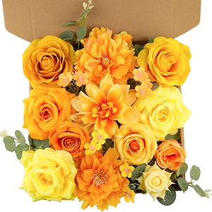 YUAGOLLE Artificial Flowers for Home Decorations: Yellow Silk Fake Flowers Bulk Boxed Set